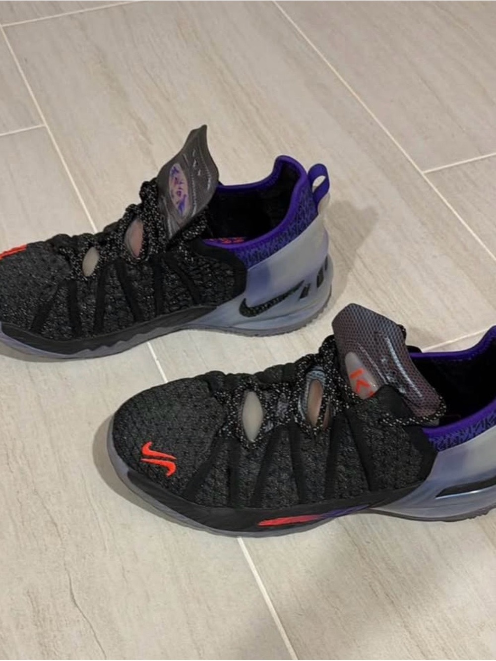 Kids Black and Purple Performance Sneakers with Red Accent -Nike LeBron 18